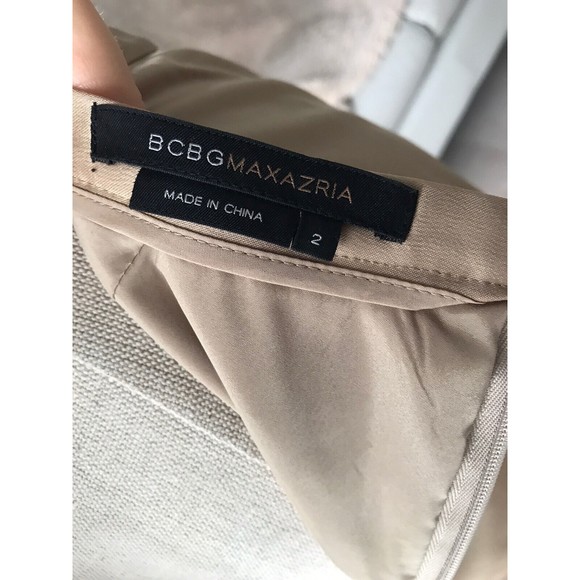 BCBG maxazria Pencil skirt Tan Beige Sz 2 over knee Career dressy Lined Slit - Picture 5 of 6